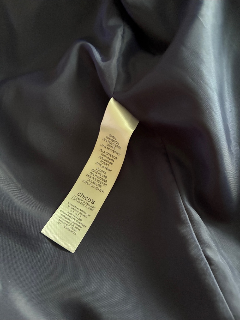 Chico Satin Coat NAVY size 0 Dark Navy Blue - Picture 6 of 6